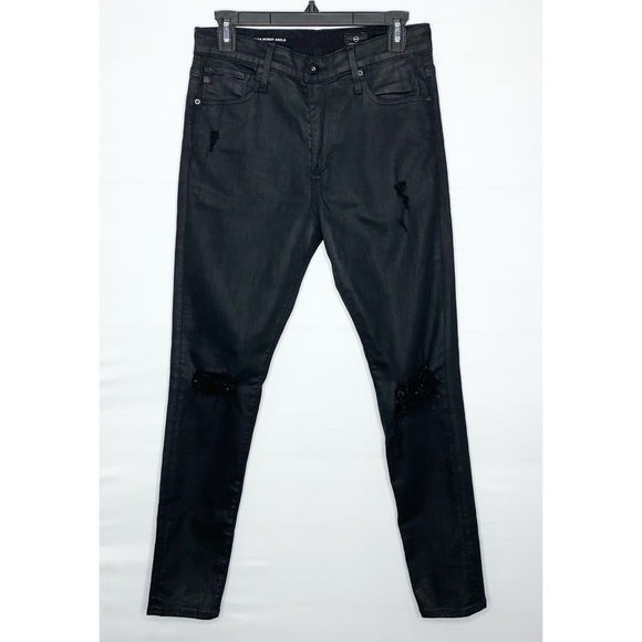AG The Farrah Skinny Ankle Coated Black Size 28R - Picture 2 of 16